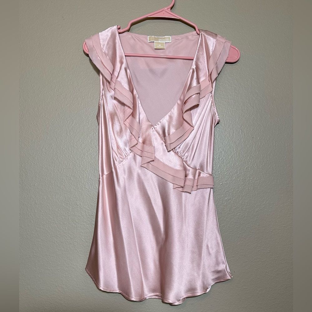 Michael Kors pink satin ruffle sleeveless top